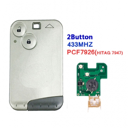 Without Logo 2 Button Smart Key Card 433Mhz ID46 PCF7926 Chip For R-enault Laguna Grey Blade