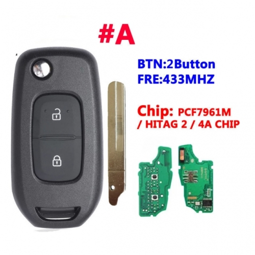 2 Button Flip Remote Key For R-enault With PCF7961M/4A