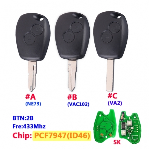 2 Button Remote Car Key 433mhz With PCF7947 Round Button