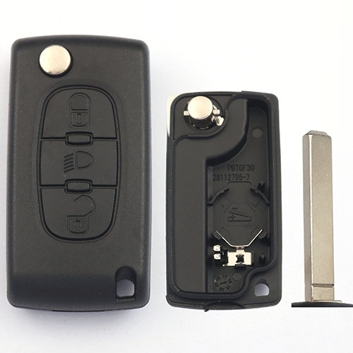 3 Button 307(VA2) Blade Peugeo With Light Button Flip Remote Key Shell With Battery Place