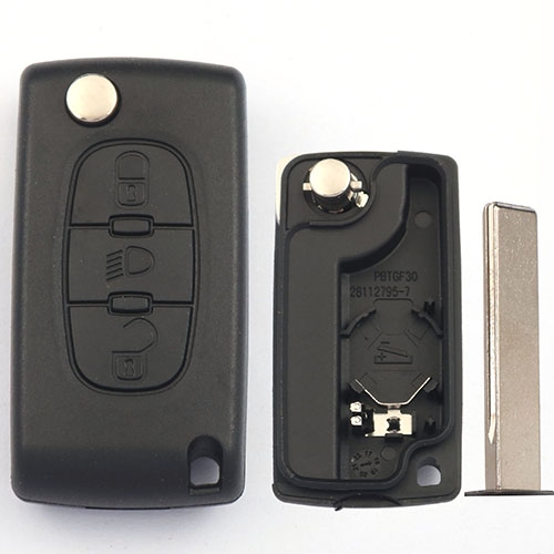3 Button 407(HU83) Blade Peugeo With Light Button Flip Remote Key Shell With Battery Place