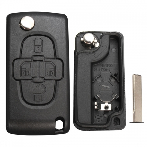 0536 Peugeo 4 Button 407(HU83) Blade Remote Key Shell With Battery Holder