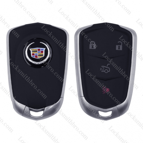 LockSmithbro TCadillac 4 button smart key card shell with blade and battery clamp with Round logo