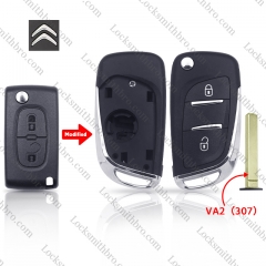 2 button TCitroen VA2(307) blade Modified Remote Car Key shell with battery holder