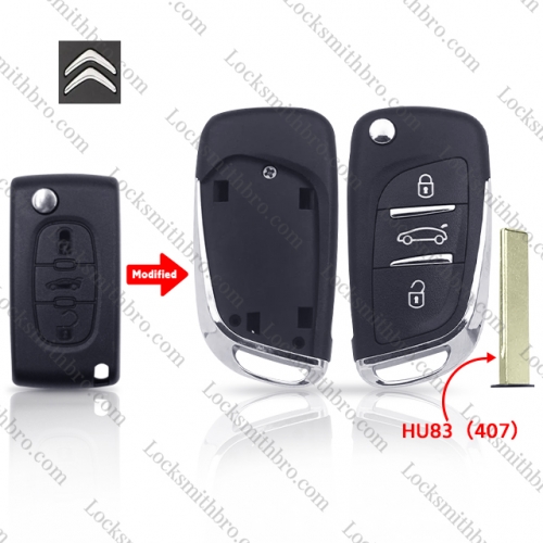 3 button TCitroen HU83(407) blade Modified Remote Car Key shell without battery holder
