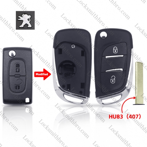 2 button TPeugeot HU83(407) blade Modified Remote Car Key shell with battery holder