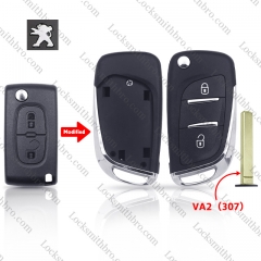 2 button TPeugeot VA2(307) blade Modified Remote Car Key shell without battery holder