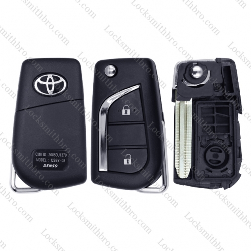 LockSmithbro 2 Button TOY43 With Logo Toyot Flip Remote Key Shell Case