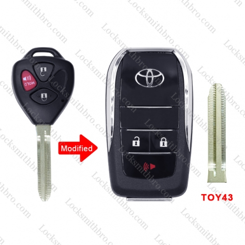 3 button Folding Flip Remote Car Key Shell For T-oyota Corolla RAV4 Toy43 Replacement Car Key Case Cover Fob Blank Uncut Blade