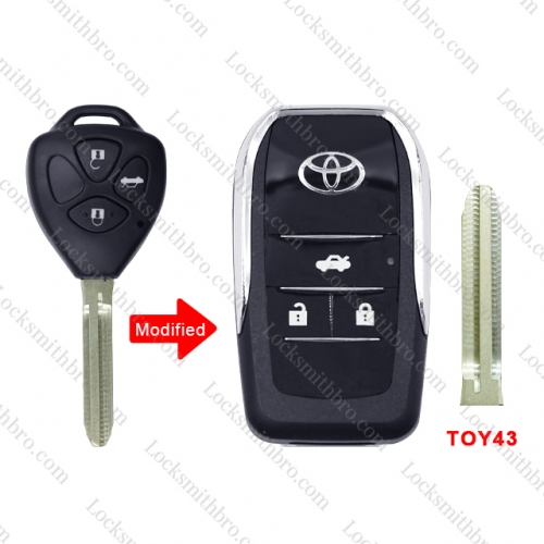 3 button Folding Flip Remote Car Key Shell For T-oyota Corolla RAV4 Toy43 Replacement Car Key Case Cover Fob Blank Uncut Blade