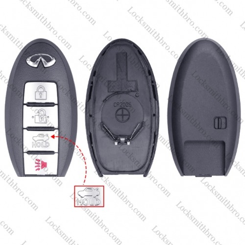 LockSmithbro No Blade 4 Button With Logo Infiniti Smart Key Shell With Trunk Button After 2009