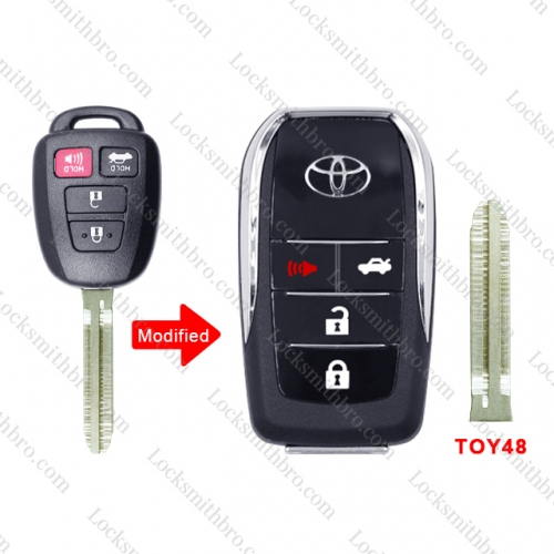 4 button Modified Flip remote Key Shell For T-oyota