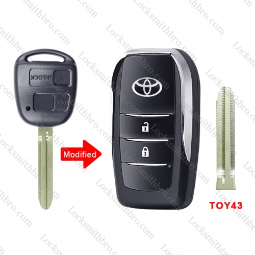 2 Button TOY43 Blade Modified Flip Key Shell For T-oyota Prado Corolla Camry Yaris Cruiser Land Replacement Remote Key