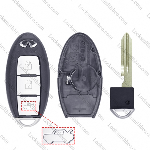LockSmithbro With Blade 3 Button With Logo Infiniti Smart Key Shell With Trunk Button After 2009