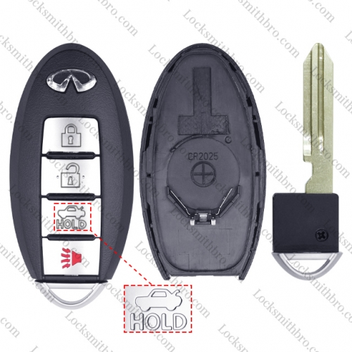 LockSmithbro With Blade 4 Button With Logo Infiniti Smart Key Shell With Trunk Button After 2009