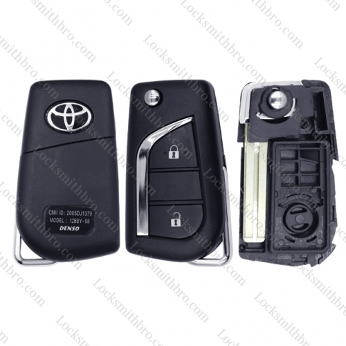 LockSmithbro 2 Button TOY48 With Logo Toyot Flip Remote Key Shell Case