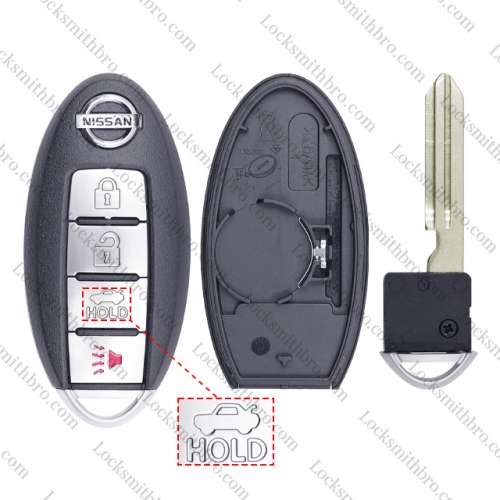 LockSmithbro 4 Button With Blade Nissa With Logo Remote Smart Key Shell Case(Trunk Button)