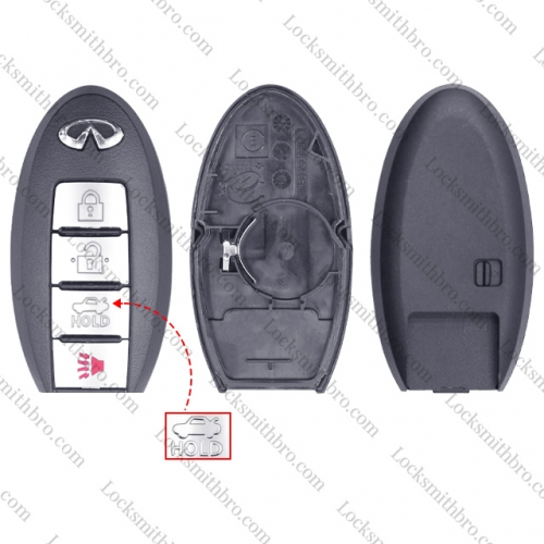 LockSmithbro No Blade 4 Button With Logo Infiniti Smart Key Shell With Trunk Button After 2009