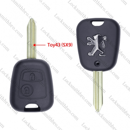 LockSmithbro 2 Button With Toy43 (SX9) Peugeo Remote Key NO Logo