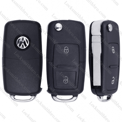 LockSmithbro 2 Button Inseparable VW Flip Remote Key Shell With Logo