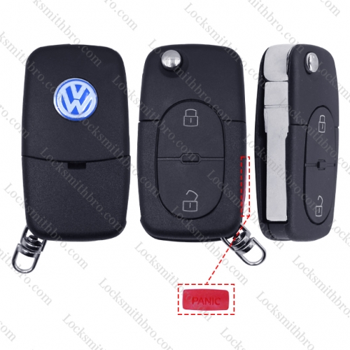 LockSmithbro 2032 Battery 2+1 Button With Logo VW Flip Remote Key Shell