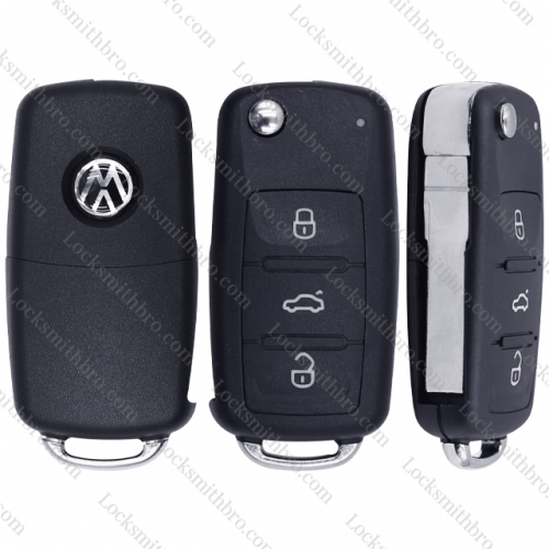 LockSmithbro 3 Button Inseparable VW Flip Remote Key Shell With Logo