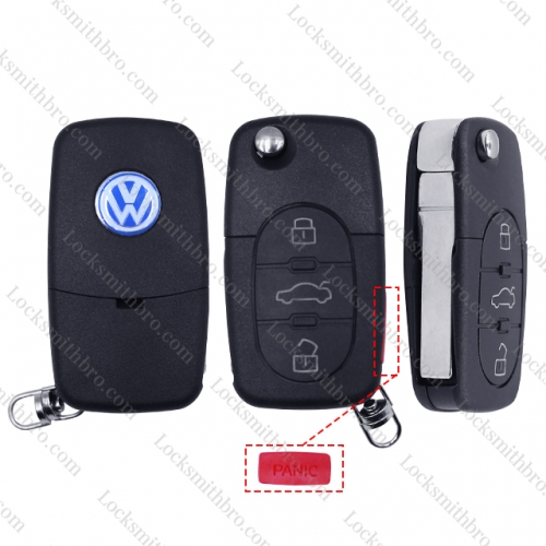 LockSmithbro 1616 Battery 3+1 Button With Logo VW Flip Remote Key Shell