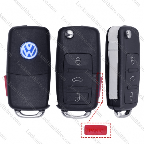 LockSmithbro 3+1 Button Separable VW Flip Remote Key Shell With Logo