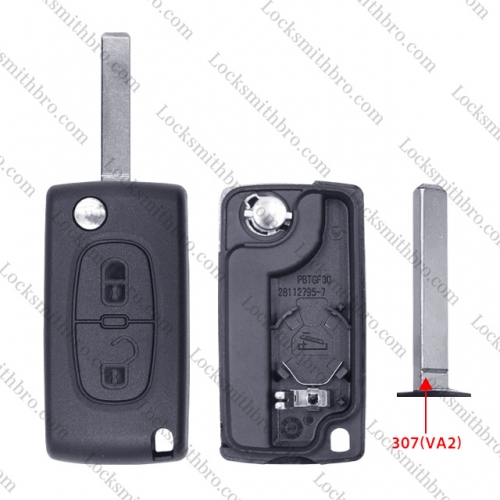 2 Button 307(VA2) Blade Peugeo Flip Remote Key Shell With Battery Place