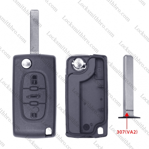 3 Button 307(VA2) Blade Peugeo With Trunk Button Flip Remote Key Shell No Battery Place