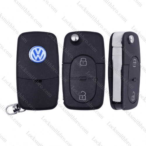 LockSmithbro 1616 Battery 2 Button With Logo VW Flip Remote Key Shell