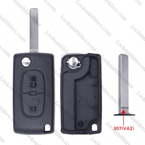 2 Button 307(VA2) Blade Peugeo Flip Remote Key Shell No Battery Place