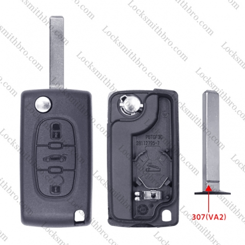 3 Button 307(VA2) Blade Peugeo With Trunk Button Flip Remote Key Shell With Battery Place