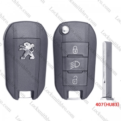3 Button 407(HU83) Blade TPeugeot Remote Key Shell with light button