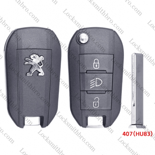 3 Button 407(HU83) Blade TPeugeot Remote Key Shell with light button