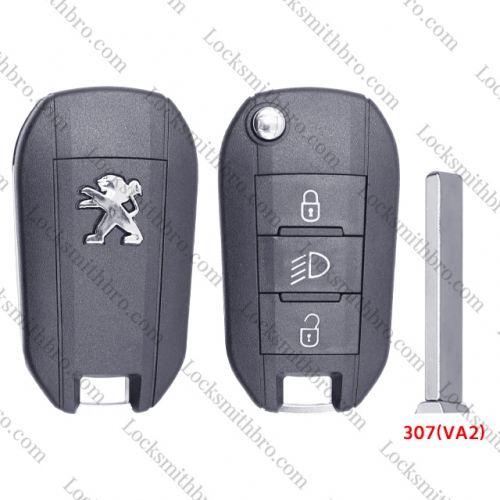 3 Button 307(VA2) Blade TPeugeot Remote Key Shell with light button