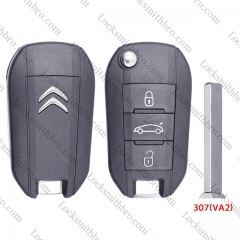 307(VA2) 3 Button TCitroen Flip Remote Key Shell with trunk button