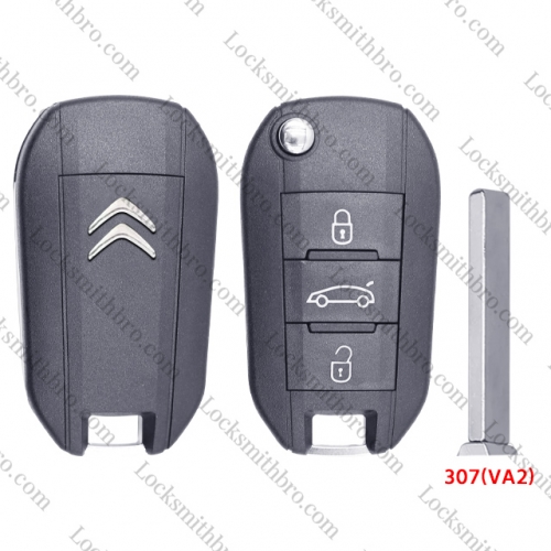 307(VA2) 3 Button TCitroen Flip Remote Key Shell with trunk button