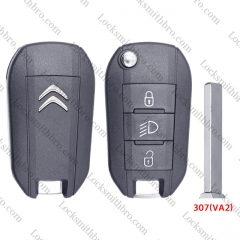 307(VA2) 3 Button TCitroen Flip Remote Key Shell with light button