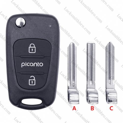 LockSmithbro 3 Button Picanto Button ForHyundai Flip Key Shell With Logo