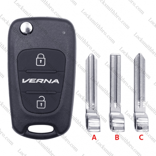 LockSmithbro 3 Button Verna Button ForHyundai Flip Key Shell With Logo