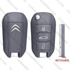 407(HU83) 3 Button TCitroen Flip Remote Key Shell with trunk button
