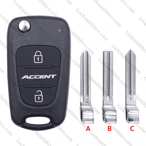 LockSmithbro 3 Button ACCENT Button Kia Remote Flip Key Shell With Logo