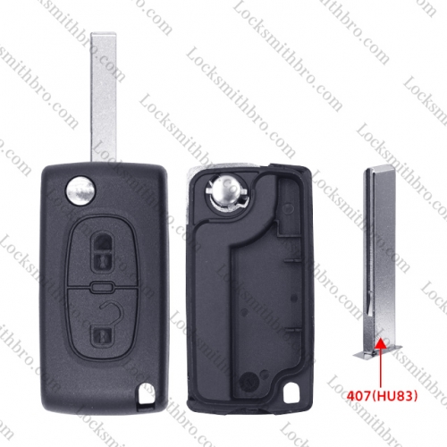 LockSmithbro 0523 ForCitroen 407(HU83) Blade 2 Buttons Remote Key Shell Without Battery Holder