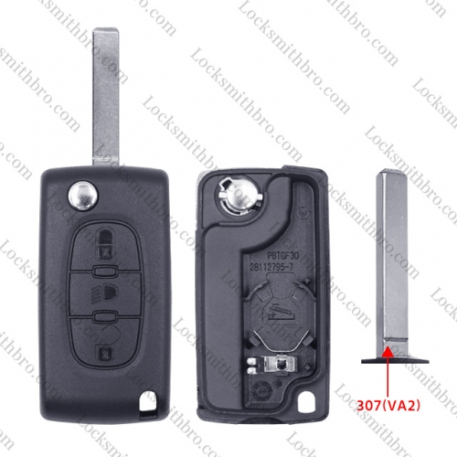 0536 ForCitroen 307(VA2) Blade 3 Buttons Light Button Remote Key Shell With Battery Holder