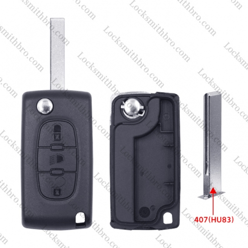 0523 ForCitroen 407(HU83) Blade 3 Buttons With Light Button Remote Key Shell Without Battery Holder