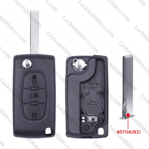 0536 ForCitroen 407(HU83) Blade 3 Buttons With Light Button Remote Key Shell With Battery Holder