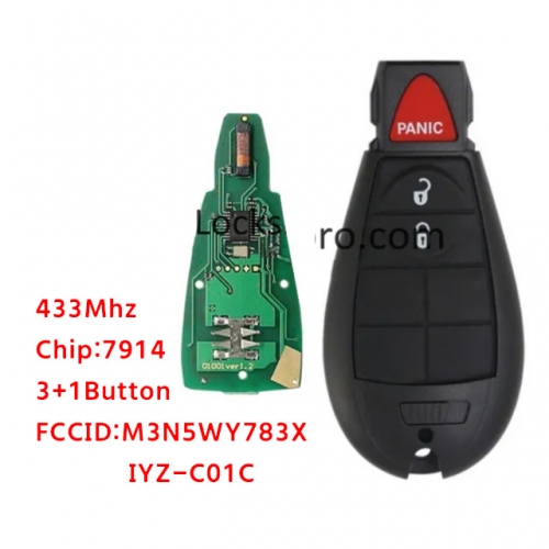 LockSmithbro M3N5WY783X 433Mhz 2+1 Button With 7941（46） Chip ForChrysler Remote Key IYZ-C01C