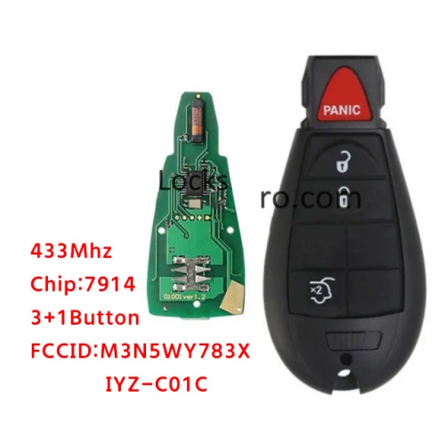 LockSmithbro M3N5WY783X 433Mhz 3+1 Button With 7941（46） Chip ForChrysler Remote Key IYZ-C01C