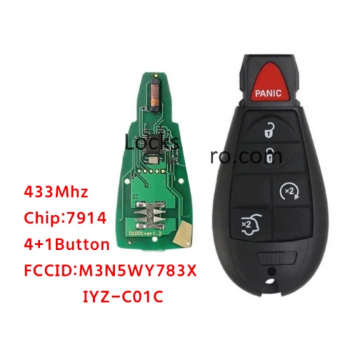 LockSmithbro M3N5WY783X 433Mhz 4+1 Button With 7941（46） Chip ForChrysler Remote Key IYZ-C01C